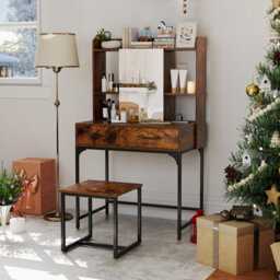 Costway Vanity Desk Wide Makeup Dressing Table With Power Outlets-Brown - thumbnail 4