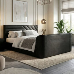 Chicago Black Leather Ottoman Storage Tv Bed Frame - 4Ft6 Double - thumbnail 3