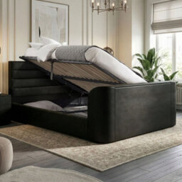 Chicago Black Leather Ottoman Storage Tv Bed Frame - 4Ft6 Double - thumbnail 2