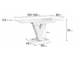 Impact Furniture White Gloss Dining Table Compact Small Kitchen Table Extending 120 To 160Cm V Pedestal Leg 6 8 Seater Masy - thumbnail 9