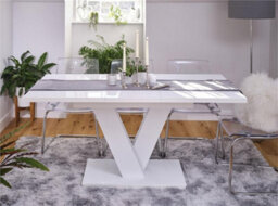 Impact Furniture White Gloss Dining Table Compact Small Kitchen Table Extending 120 To 160Cm V Pedestal Leg 6 8 Seater Masy - thumbnail 4