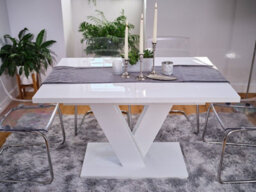 Impact Furniture White Gloss Dining Table Compact Small Kitchen Table Extending 120 To 160Cm V Pedestal Leg 6 8 Seater Masy - thumbnail 3