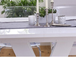 Impact Furniture White Gloss Dining Table Compact Small Kitchen Table Extending 120 To 160Cm V Pedestal Leg 6 8 Seater Masy - thumbnail 2