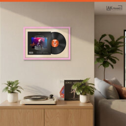 "AK Frames 25X17"" Pink Classic Vinyl Record Frame With Ivory Mount For 12 Inch Lp Cover & Disc - Overlapped Design" - thumbnail 5