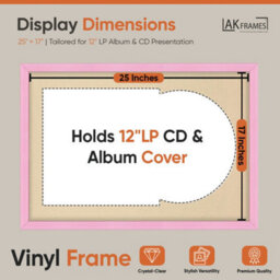 "AK Frames 25X17"" Pink Classic Vinyl Record Frame With Ivory Mount For 12 Inch Lp Cover & Disc - Overlapped Design" - thumbnail 2