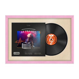 "AK Frames 25X17"" Pink Classic Vinyl Record Frame With Ivory Mount For 12 Inch Lp Cover & Disc - Overlapped Design" - thumbnail 1