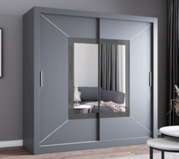 Fhif Venicia 150Cm Grey Sliding Door Wardrobe Modern Bedroom Storage With Full Length Mirror Shelves And Hanging Rails - thumbnail 1