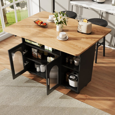 Btm Kitchen Island With Storage Removable Serving Trolley Wood Grain Dining Trolley Black - image 1