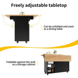Btm Kitchen Island With Storage Removable Serving Trolley Wood Grain Dining Trolley Black - thumbnail 5