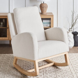 Wyld And Coco Off-White Boucle Rocking Armchair - Rubberwood Legs, Compact Nursery Seating, 68 X 100 X 100Cm - thumbnail 2