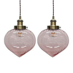 First Choice Lighting Set Of 2 Layla - Pink Glass Easy Fit Pendant Shades Brass Detail