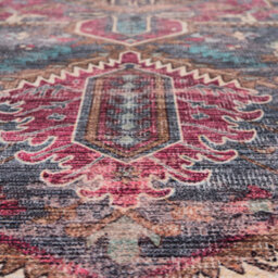 Loomed Traditional Design Cotton Chenille Rug Pink Blue Gold Machine Washable 80Cm X 300Cm - thumbnail 3