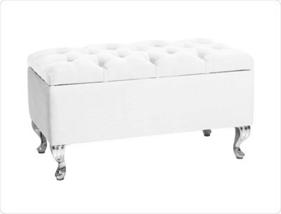 Londona 90Cm Chesterfield Ottoman Storage Bench - Plush Velvet Shoe Bench - White Upholstery Footstool With Storage - image 1