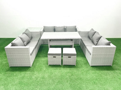 Fimous Rattan Garden Outdoor Furniture Set 11 Seater Garden Sofa Rectangulr Dining Table Set 2 Small Stool Side Table - image 1