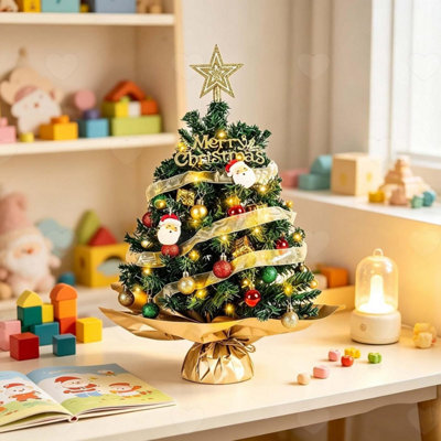 Amorly 60Cm Mini Tabletop Christmas Tree With Leds, Battery Powered Diy Kit, Green 2Ft Desk Tree With 60 Branches For Indoor Xmas Decor - image 1