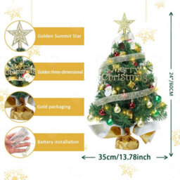 Amorly 60Cm Mini Tabletop Christmas Tree With Leds, Battery Powered Diy Kit, Green 2Ft Desk Tree With 60 Branches For Indoor Xmas Decor - thumbnail 5