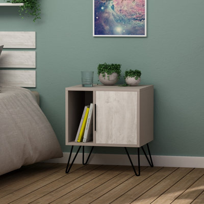 Decortie Glynn Modern Bedside Table Nightstand Metal Hairpin Legs 50Cm Storage White Bedroom - image 1