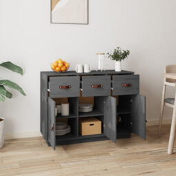 Berkfield Classic Sideboard Grey 100X40X75 Cm Solid Wood Pine - thumbnail 3
