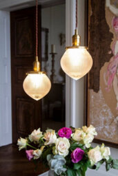 The Hollen Acorn Lacquered Antique Brass Prismatic Glass Style Pendant Light - Se Home - thumbnail 2