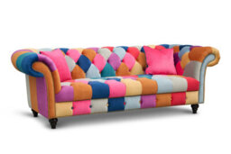 Multicoloured Patchwork Velvet  3 + 1 Seater Chesterfield Sofa And Armchair Set For Living Room Portofino - thumbnail 3