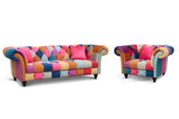 Multicoloured Patchwork Velvet  3 + 1 Seater Chesterfield Sofa And Armchair Set For Living Room Portofino - thumbnail 2