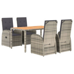 Berkfield 5 Piece Garden Dining Set Grey Poly Rattan&solid Wood Acacia - thumbnail 3