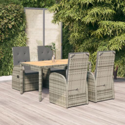 Berkfield 5 Piece Garden Dining Set Grey Poly Rattan&solid Wood Acacia