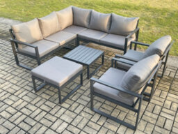 Fimous Outdoor Garden Furniture Set Aluminium Lounge Sofa Sets With 2 Pcs Chair Big Footstool Indoor Conservatory Set Dark Grey - thumbnail 2