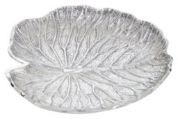 Orsina Small Silver Finish Lotus Leaf Plate, Cast Aluminium With Detailed Veining, Ideal For Displaying Jewelry - thumbnail 3
