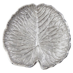 Orsina Small Silver Finish Lotus Leaf Plate, Cast Aluminium With Detailed Veining, Ideal For Displaying Jewelry - thumbnail 2