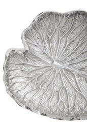 Orsina Small Silver Finish Lotus Leaf Plate, Cast Aluminium With Detailed Veining, Ideal For Displaying Jewelry - thumbnail 5