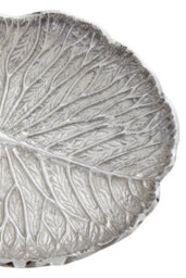 Orsina Small Silver Finish Lotus Leaf Plate, Cast Aluminium With Detailed Veining, Ideal For Displaying Jewelry - thumbnail 4