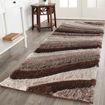 Modern Soft Waves Shimmer Shaggy Area Rugs Bronze 60X220 Cm - image 1