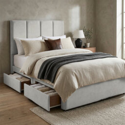 "Adore Designs Stafford Plush Velvet Divan Bed, 50"" Headboard - 5Ft Kingsize - Silver - 4 Drawers" - thumbnail 1