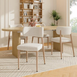 Bouclé Dining Chairs With Metal Legs, Natural Wood Colour, Set Of 4 - thumbnail 1
