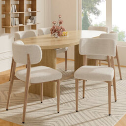 Bouclé Dining Chairs With Metal Legs, Natural Wood Colour, Set Of 4 - thumbnail 4