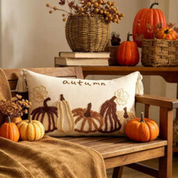 Amorly Autumn Letter Pumpkin Lumbar Cushion Cover 30X50Cm, Tassel Farmhouse Style Pillow Case Only No Insert For Fall Home Decor - thumbnail 5