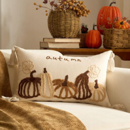 Amorly Autumn Letter Pumpkin Lumbar Cushion Cover 30X50Cm, Tassel Farmhouse Style Pillow Case Only No Insert For Fall Home Decor - thumbnail 1