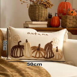 Amorly Autumn Letter Pumpkin Lumbar Cushion Cover 30X50Cm, Tassel Farmhouse Style Pillow Case Only No Insert For Fall Home Decor - thumbnail 4