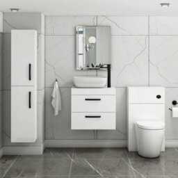 Royal Bathrooms 600mm Wall Hung Vanity Unit 2 Drawer Gloss White & Elva Countertop Basin With Matt Black Handle - thumbnail 2