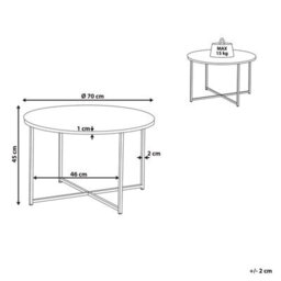 Beliani Round Marble-Effect Coffee Table, White-Gold Base, 70 Cm - - thumbnail 4