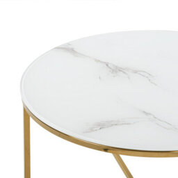Beliani Round Marble-Effect Coffee Table, White-Gold Base, 70 Cm - - thumbnail 3