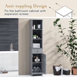 Costway 164 Cm Freestanding Bathroom Storage Cabinet W/ 3 Open Shelves & Door Cabinet - thumbnail 8