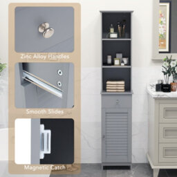 Costway 164 Cm Freestanding Bathroom Storage Cabinet W/ 3 Open Shelves & Door Cabinet - thumbnail 9