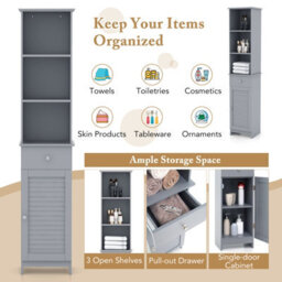 Costway 164 Cm Freestanding Bathroom Storage Cabinet W/ 3 Open Shelves & Door Cabinet - thumbnail 6