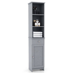Costway 164 Cm Freestanding Bathroom Storage Cabinet W/ 3 Open Shelves & Door Cabinet - thumbnail 2