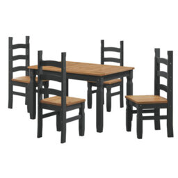 Mercers Furniture Corona Charcoal Dark Grey Small Extending Dining Table & 4 Chairs Set Solid Wood Mexican Pine Wooden - thumbnail 3