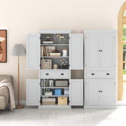 Costway 183Cm Tall Storage Cabinet 2 Doors Display Organizer Freestanding Pantry Cupboard - thumbnail 7