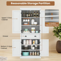 Costway 183Cm Tall Storage Cabinet 2 Doors Display Organizer Freestanding Pantry Cupboard - thumbnail 4