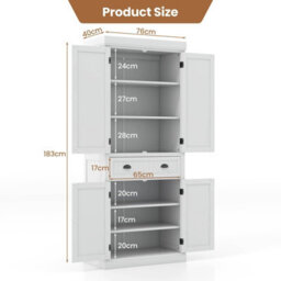 Costway 183Cm Tall Storage Cabinet 2 Doors Display Organizer Freestanding Pantry Cupboard - thumbnail 3